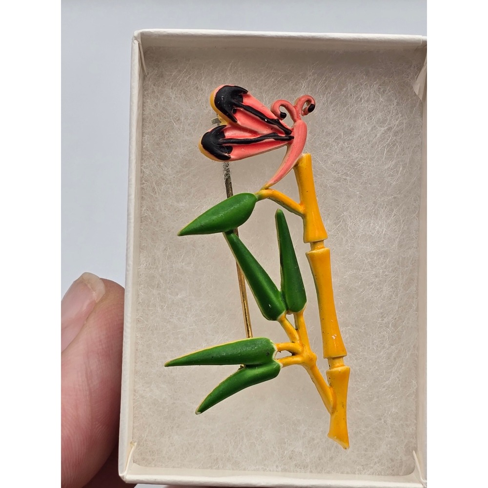 Bamboo Pin Unisex OS Multi Good Vintage Enamel Butterfly Brooch